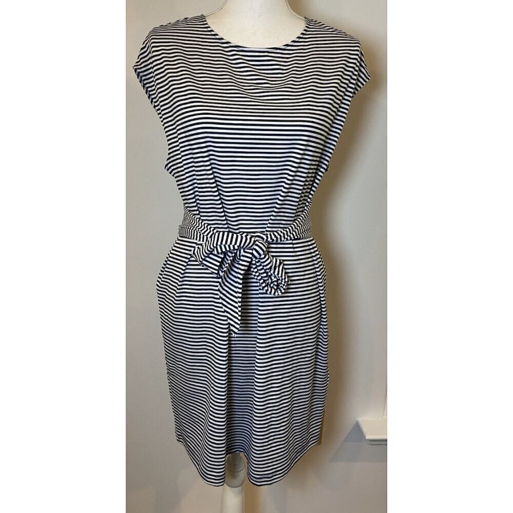 Vineyard Vines Dress Stretch Tie Waist Navy Blue White Stripe Small S